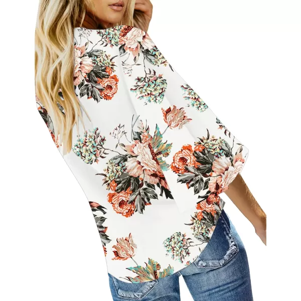 luvamia Womens V Neck Tops 34 Sleeve Tie Knot Floral Blouses Button Down ShirtsApricot