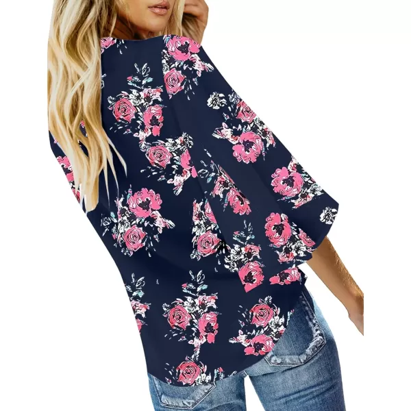 luvamia Womens V Neck Tops 34 Sleeve Tie Knot Floral Blouses Button Down ShirtsFloral Print  Pageant Blue