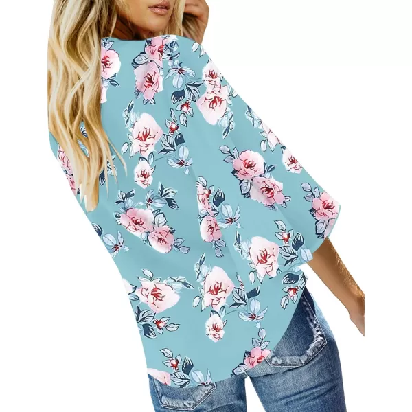 luvamia Womens V Neck Tops 34 Sleeve Tie Knot Floral Blouses Button Down ShirtsFloral Print Blue Topaz