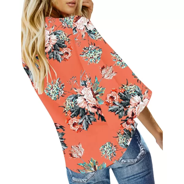 luvamia Womens V Neck Tops 34 Sleeve Tie Knot Floral Blouses Button Down ShirtsOrange