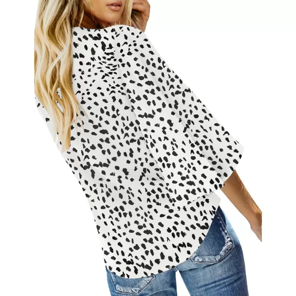 luvamia Womens V Neck Tops 34 Sleeve Tie Knot Floral Blouses Button Down ShirtsWhite Leopard Print