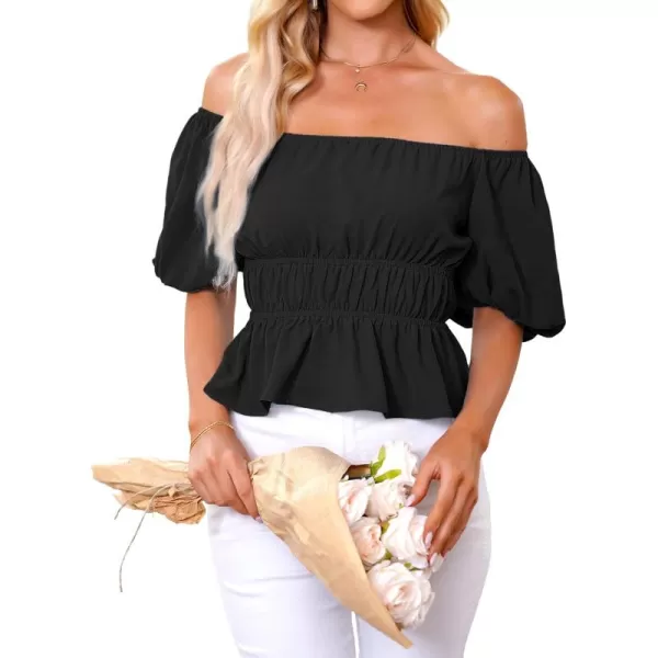 luvamia 2023 Puff Sleeve Tops for Women Square Neck Off The Shoulder Top Ruffle Hem Cute Dressy Casual Blouses Summer