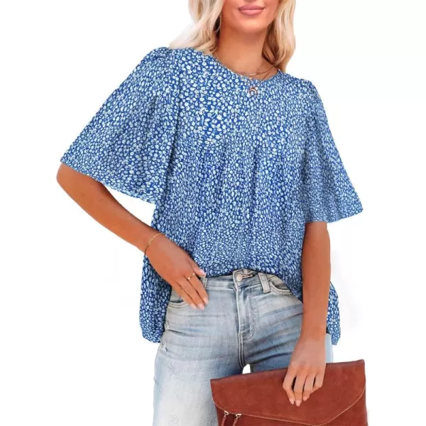 luvamia 2024 Blouses for Women Dressy Casual Floral Boho Babydoll Flowy Tops Summer Short Bell Sleeves ShirtsBlue Floral