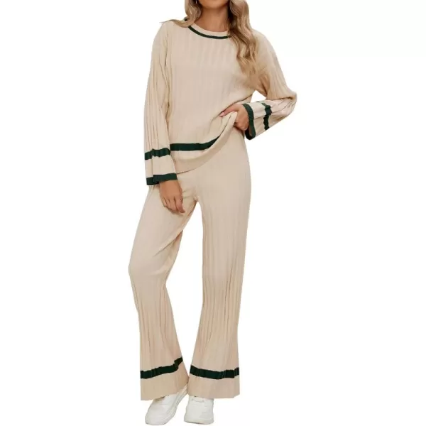 luvamia Lounge Set for Women Knit 2 Piece Outfit Trendy Fall Matching Sets Sweater Loungewear Sets Color Block WinterBeige