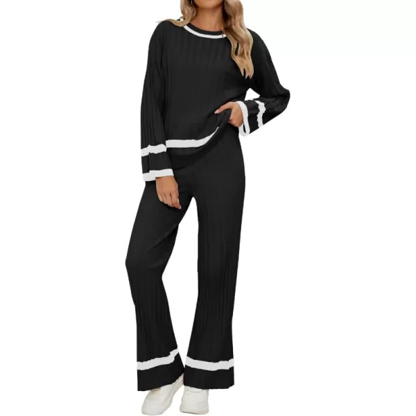 luvamia Lounge Set for Women Knit 2 Piece Outfit Trendy Fall Matching Sets Sweater Loungewear Sets Color Block WinterBlack