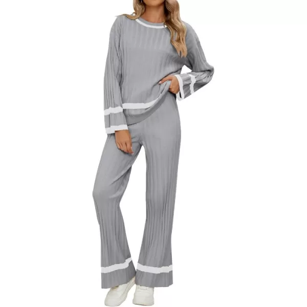 luvamia Lounge Set for Women Knit 2 Piece Outfit Trendy Fall Matching Sets Sweater Loungewear Sets Color Block WinterGrey