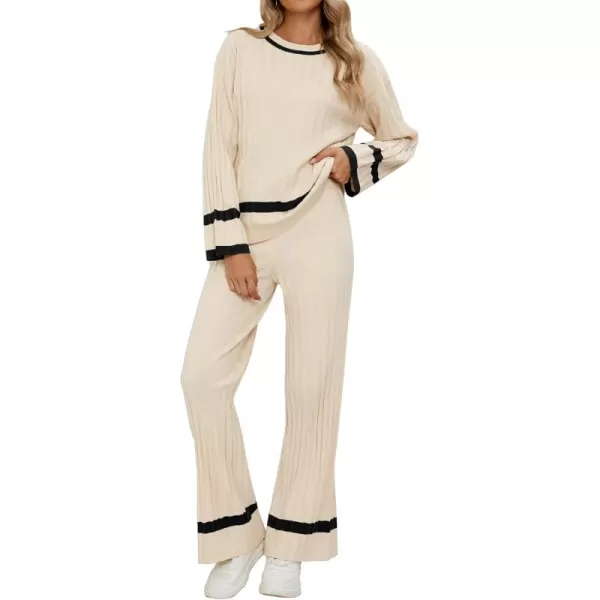 luvamia Lounge Set for Women Knit 2 Piece Outfit Trendy Fall Matching Sets Sweater Loungewear Sets Color Block WinterLight Beige