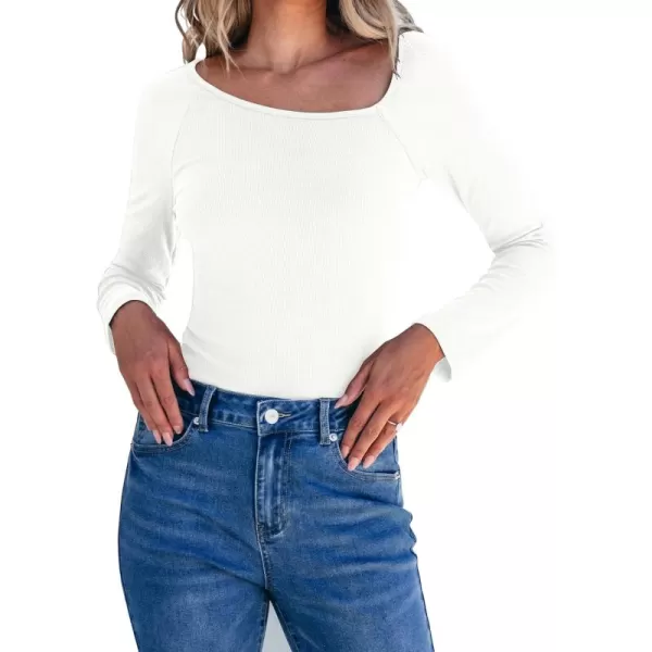 luvamia Womens Long Sleeve Tops Asymmetrical Neck Shirts Trendy Fall Clothes Going Out Stretchy Top Fitted BlousesCream White