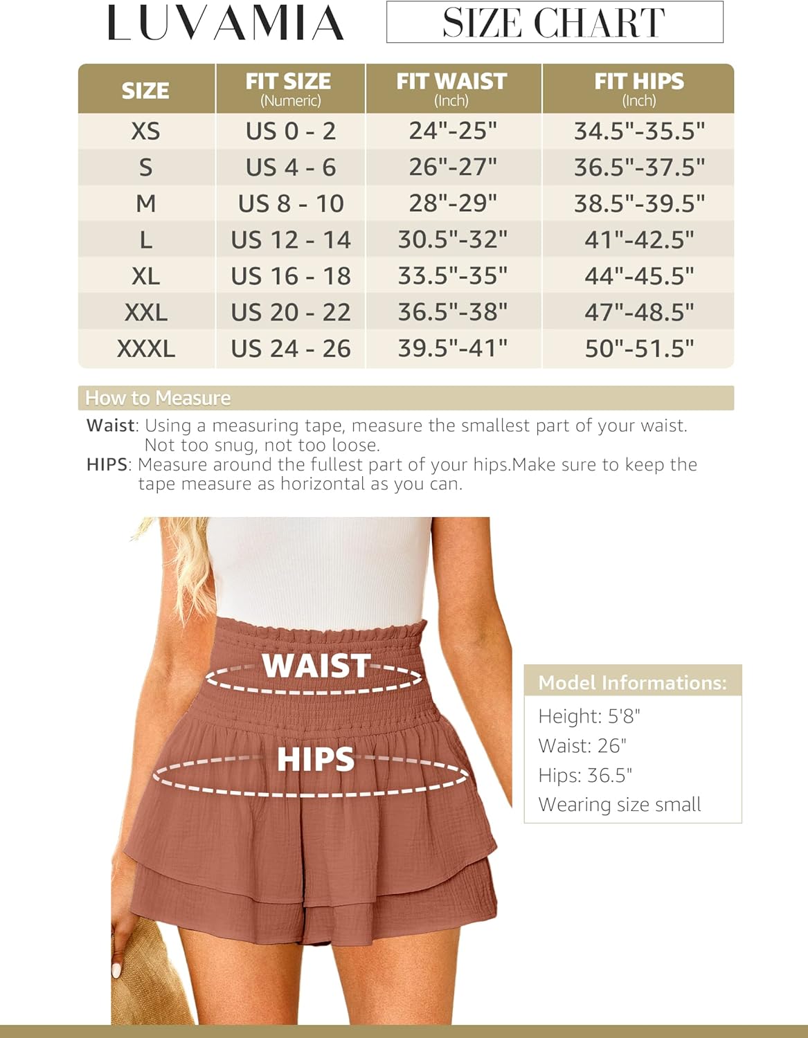 luvamia 2023 Shorts for Women Casual Summer High Waisted Smocked Ruffle Elastic Waist Flowy Tiered Pleated Beach ShortsRose Dawn