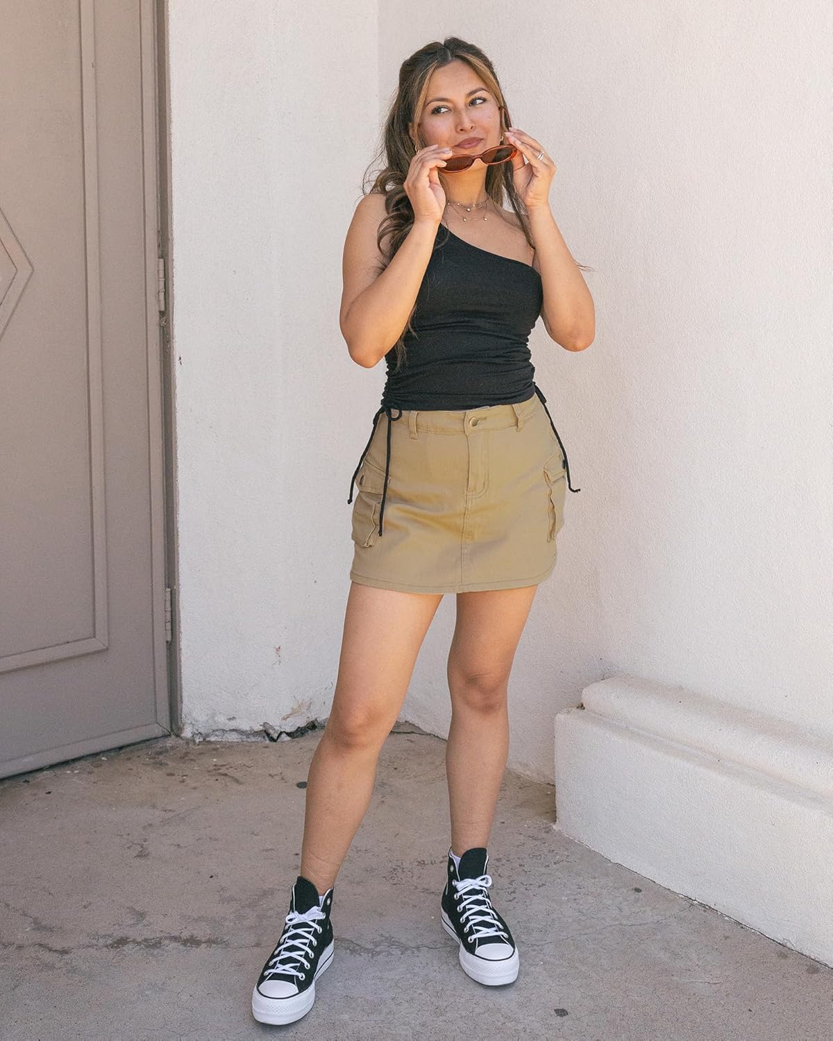 luvamia 2024 Cargo Shorts for Women Casual Summer Skorts Skirts High Waisted Mini Short Skort with Pockets Y2KKhaki