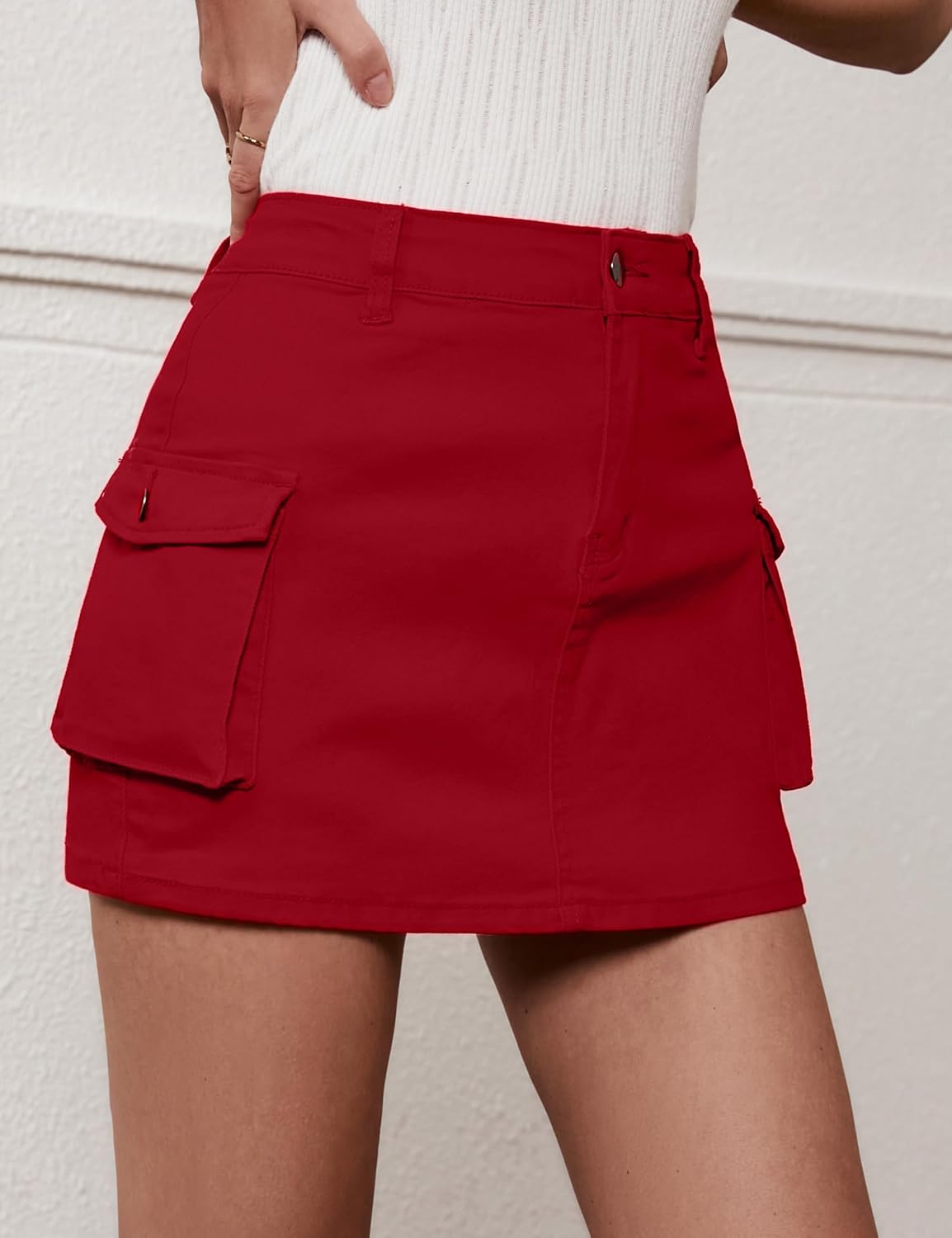 luvamia 2024 Cargo Shorts for Women Casual Summer Skorts Skirts High Waisted Mini Short Skort with Pockets Y2KTrue Red