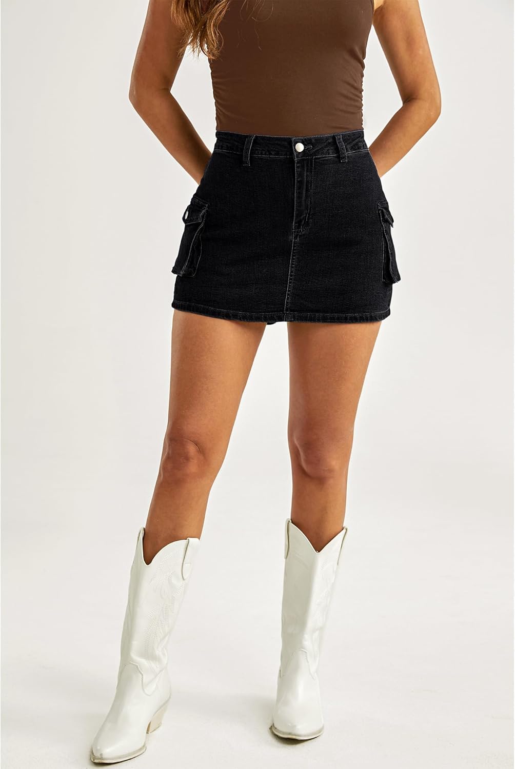 luvamia 2024 Cargo Shorts for Women Casual Summer Skorts Skirts High Waisted Mini Short Skort with Pockets Y2KWashed Black