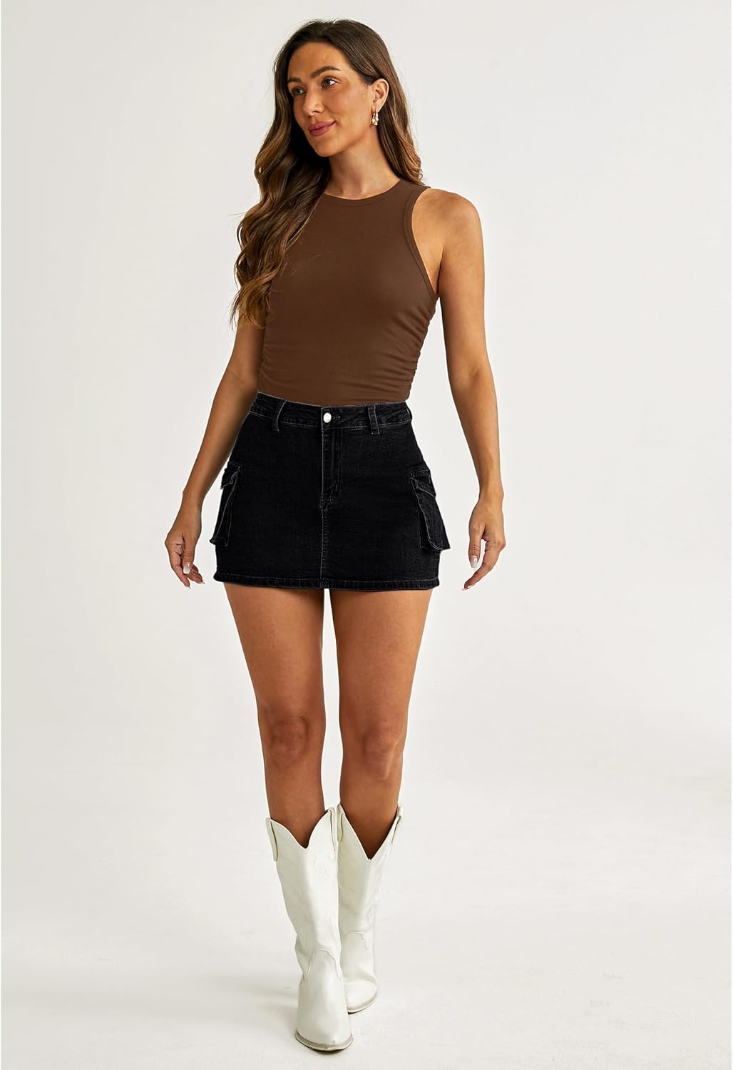 luvamia 2024 Cargo Shorts for Women Casual Summer Skorts Skirts High Waisted Mini Short Skort with Pockets Y2KWashed Black