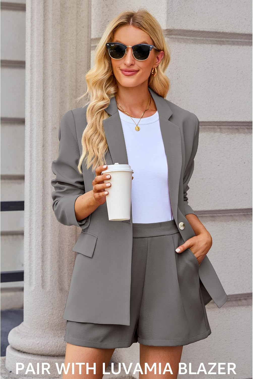 luvamia 2024 Dress Shorts for Women High Waisted Business Casual Outfits for Work Summer Pleated Short Dressy ShortsGray