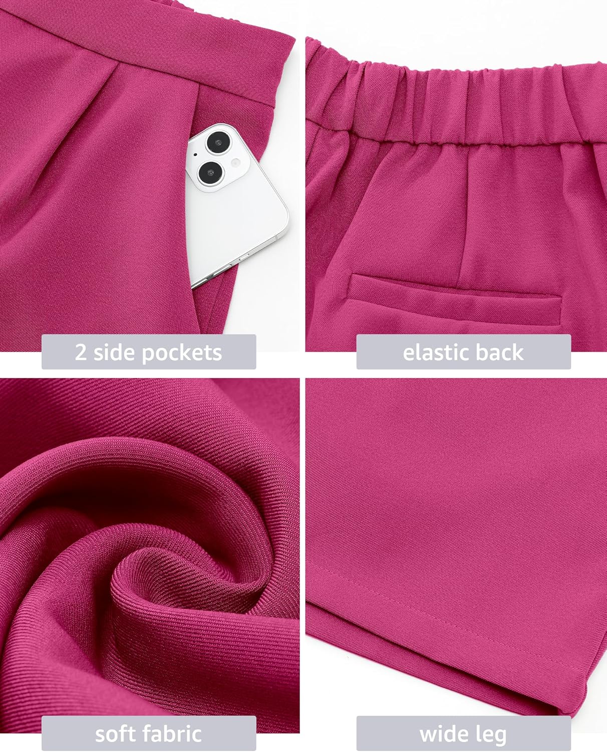 luvamia 2024 Dress Shorts for Women High Waisted Business Casual Outfits for Work Summer Pleated Short Dressy ShortsHot Pink