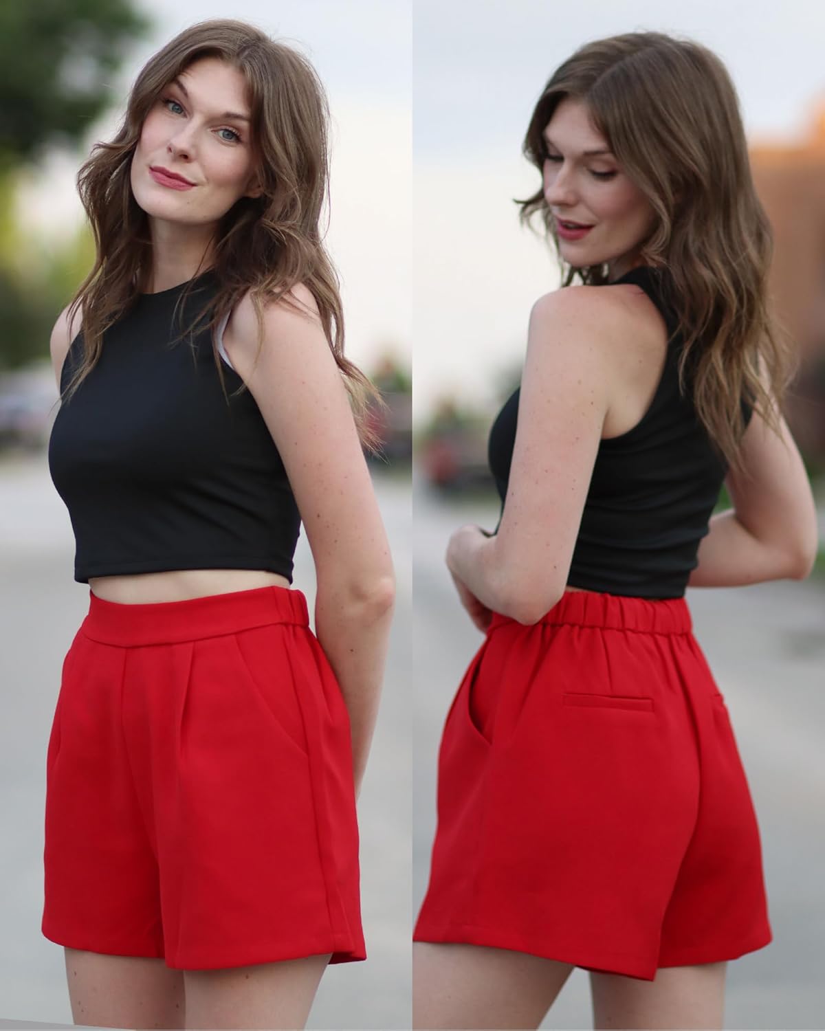 luvamia 2024 Dress Shorts for Women High Waisted Business Casual Outfits for Work Summer Pleated Short Dressy ShortsTrue Red