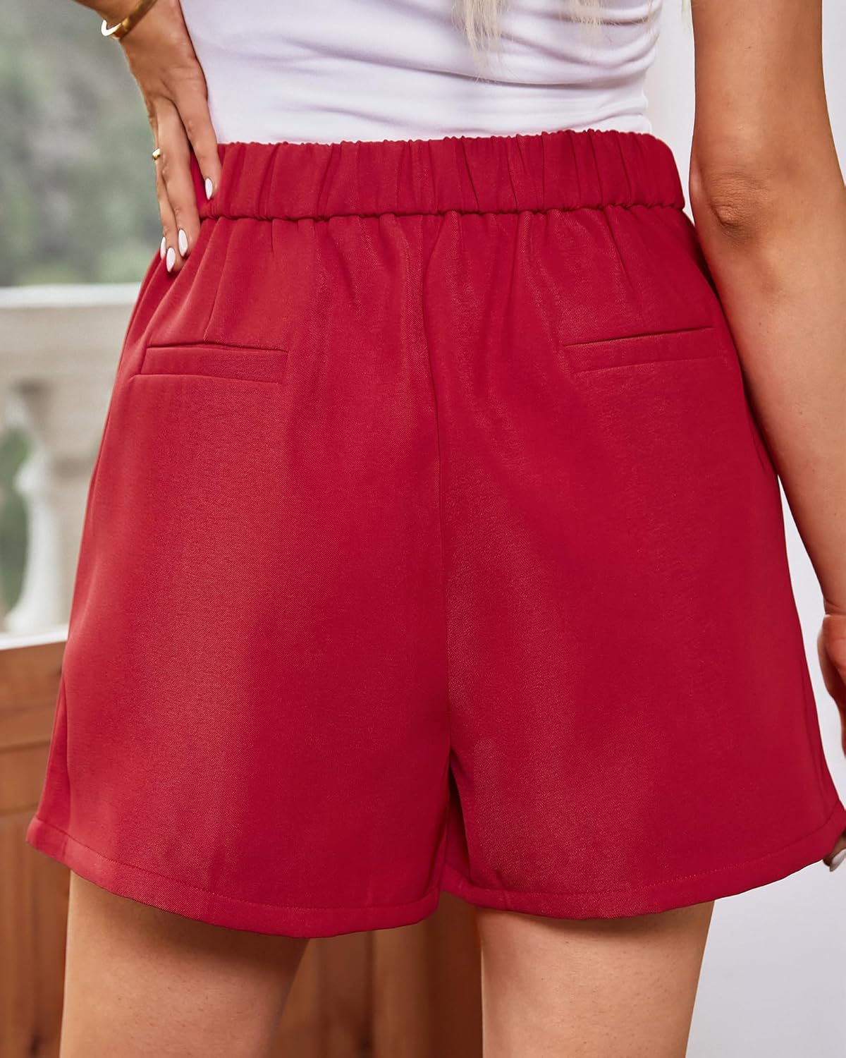 luvamia 2024 Dress Shorts for Women High Waisted Business Casual Outfits for Work Summer Pleated Short Dressy ShortsTrue Red