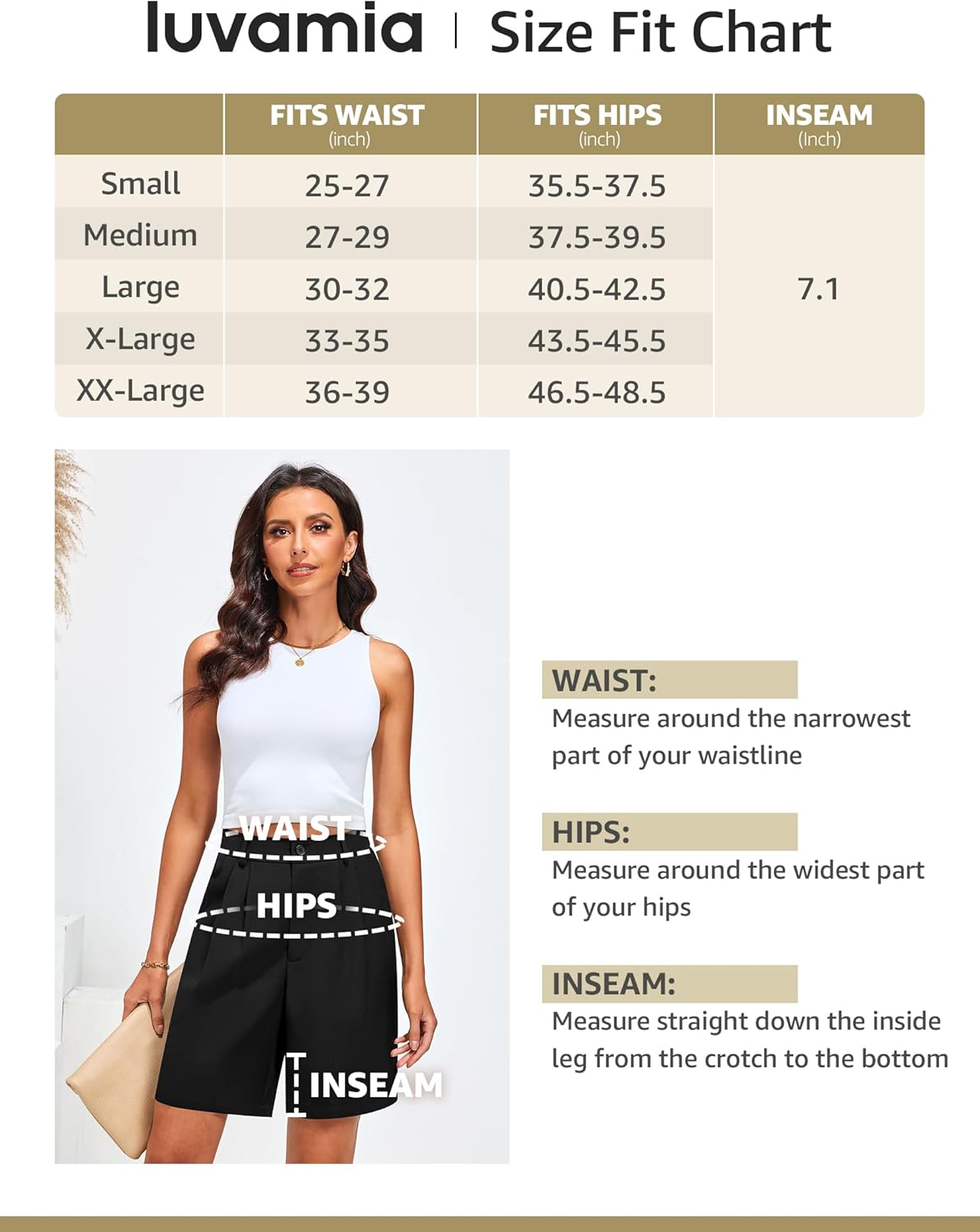 luvamia Bermuda Shorts for Women Dressy Casual High Waisted Summer Work Elastic Waist Pleated Dress Shorts with PocketsBeige