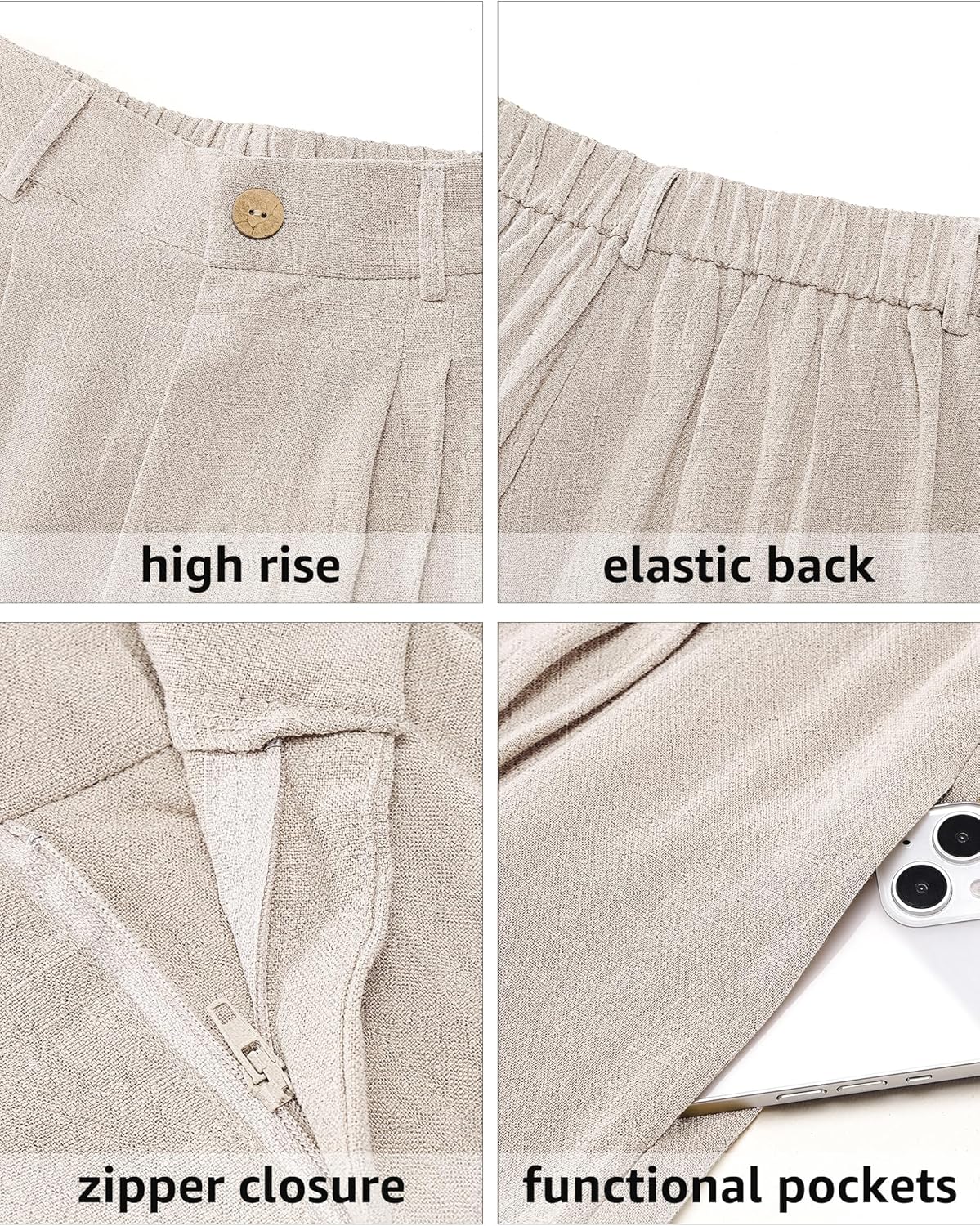 luvamia Bermuda Shorts for Women High Waisted Linen Dressy Casual Pleated Wide Leg Summer Shorts with Elastic WaistBeige
