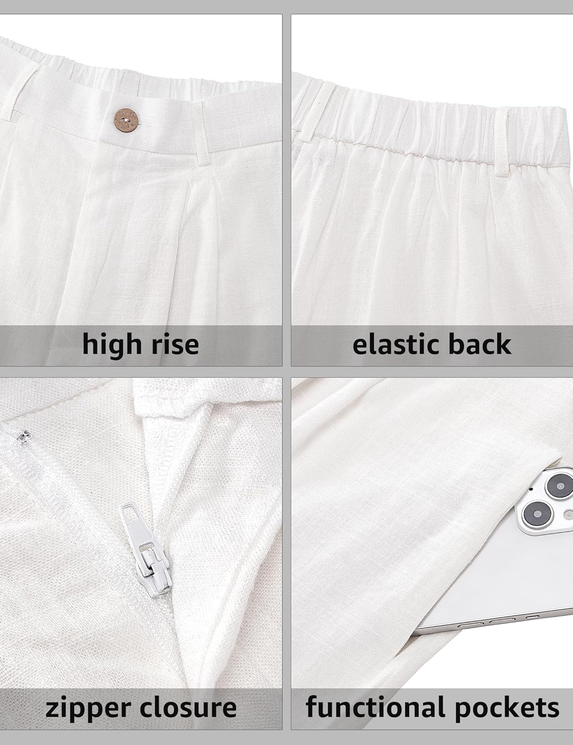 luvamia Bermuda Shorts for Women High Waisted Linen Dressy Casual Pleated Wide Leg Summer Shorts with Elastic WaistCream White