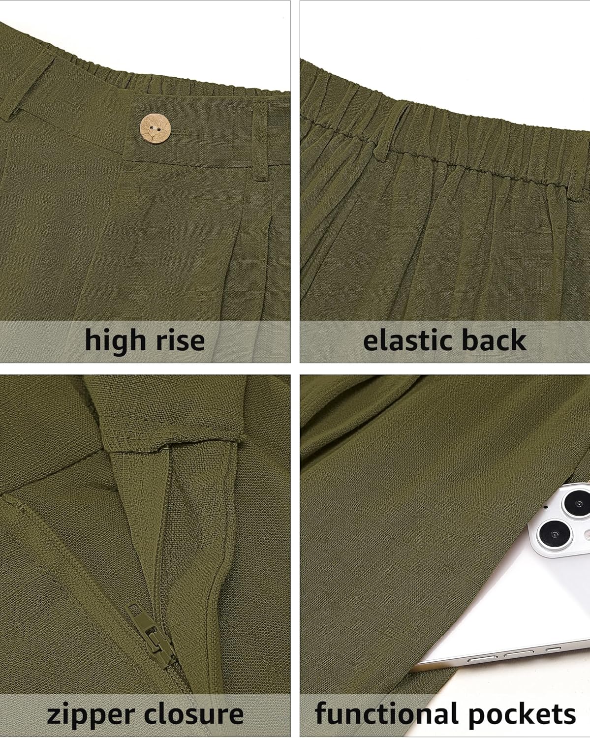 luvamia Bermuda Shorts for Women High Waisted Linen Dressy Casual Pleated Wide Leg Summer Shorts with Elastic WaistOlive Green