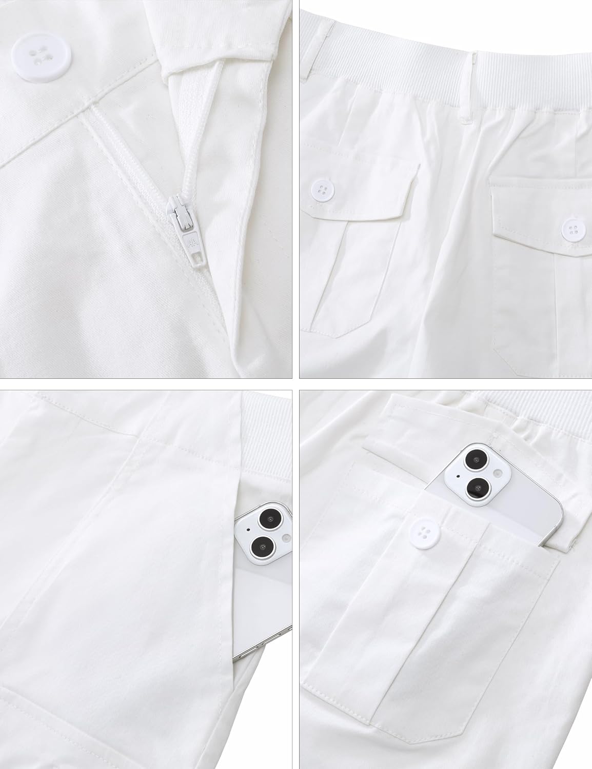 luvamia Cargo Shorts for Women Casual Summer High Waisted Chino Shorts Ribbed Elastic Waist Utility Pockets Comfy ShortsCream White