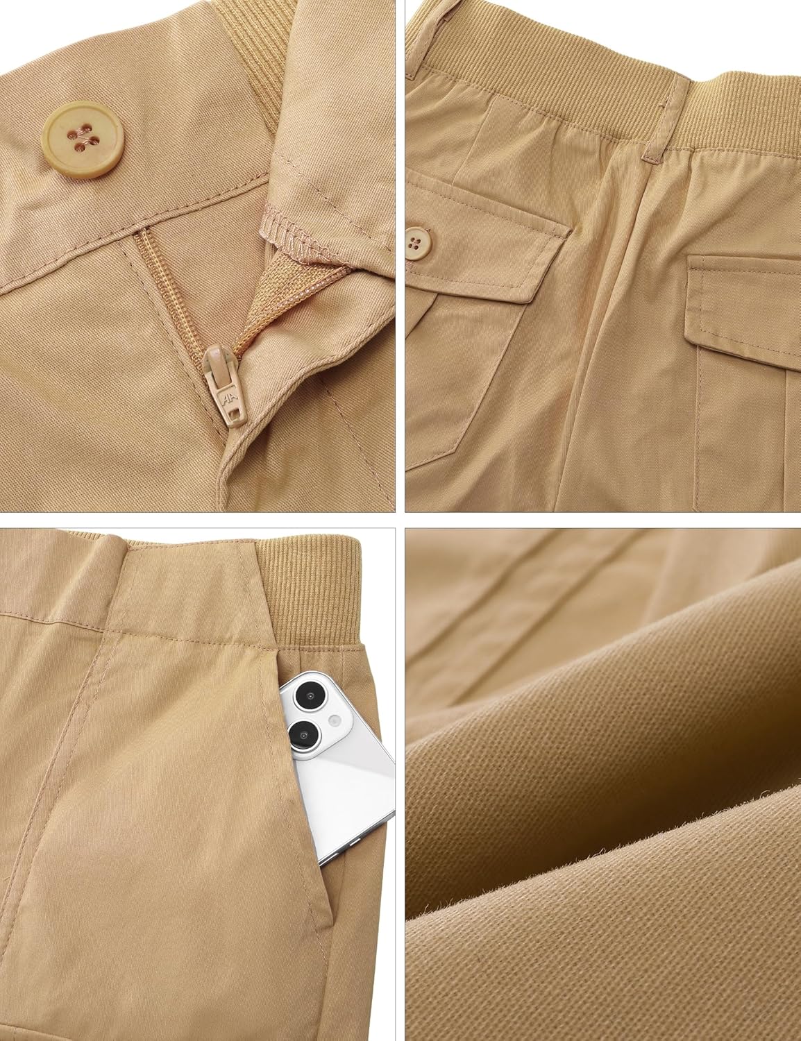 luvamia Cargo Shorts for Women Casual Summer High Waisted Chino Shorts Ribbed Elastic Waist Utility Pockets Comfy ShortsSand Khaki