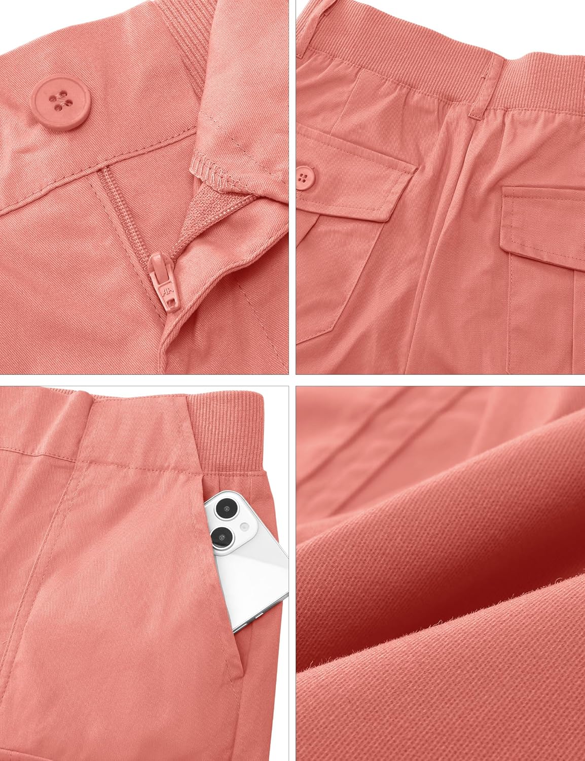 luvamia Cargo Shorts for Women Casual Summer High Waisted Chino Shorts Ribbed Elastic Waist Utility Pockets Comfy ShortsShell Pink