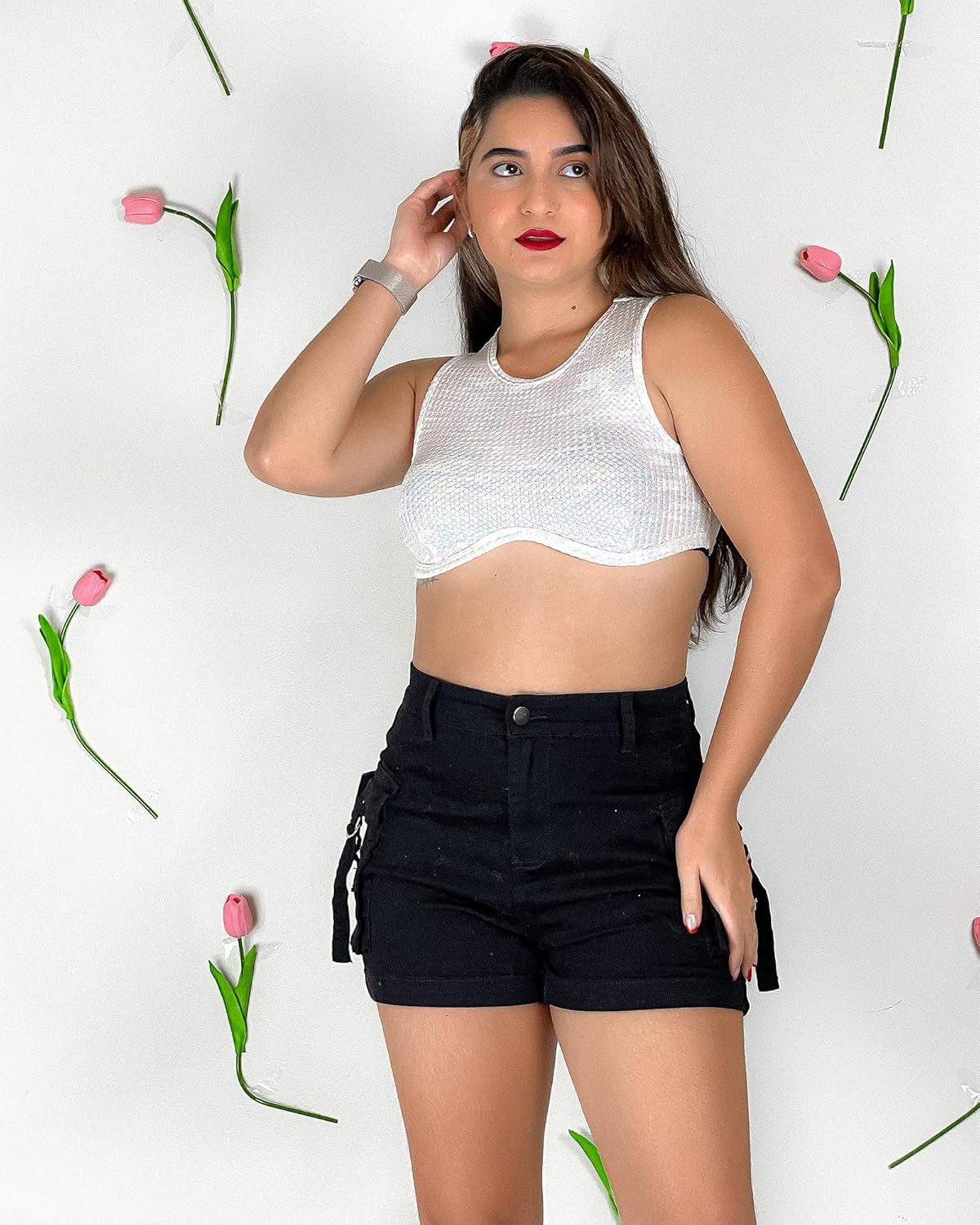 luvamia Cargo Shorts for Women Trendy High Wasited Casual Summer Stretchy Utility Cut Off Shorts with PocketsBlack