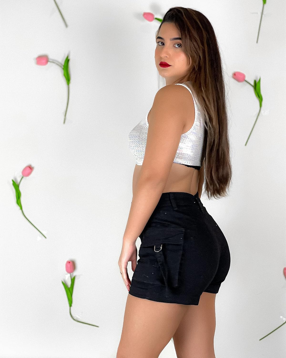 luvamia Cargo Shorts for Women Trendy High Wasited Casual Summer Stretchy Utility Cut Off Shorts with PocketsBlack