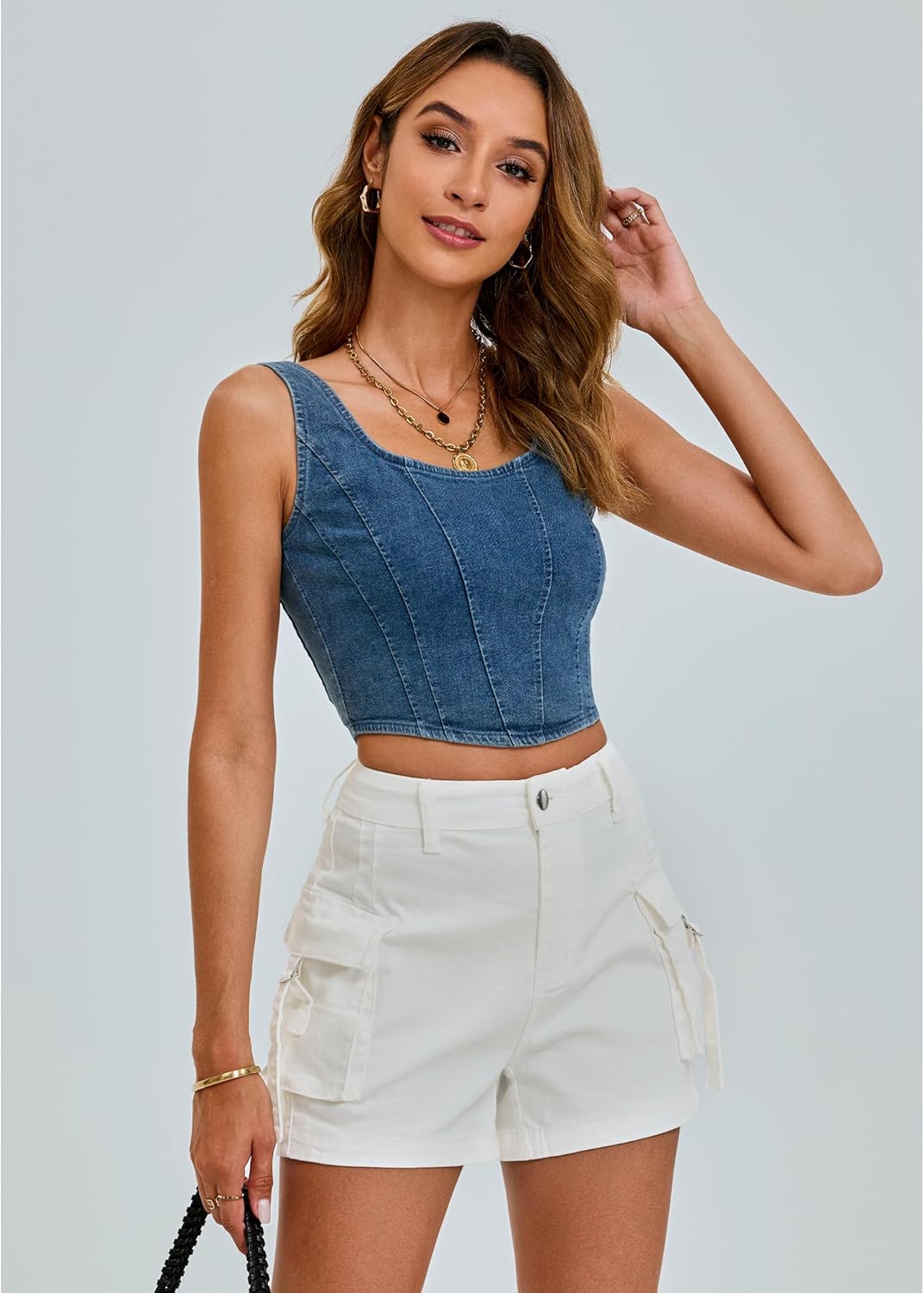 luvamia Cargo Shorts for Women Trendy High Wasited Casual Summer Stretchy Utility Cut Off Shorts with PocketsOffwhite