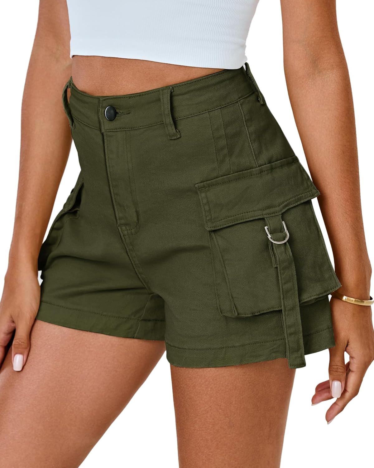 luvamia Cargo Shorts for Women Trendy High Wasited Casual Summer Stretchy Utility Cut Off Shorts with PocketsOlive Green