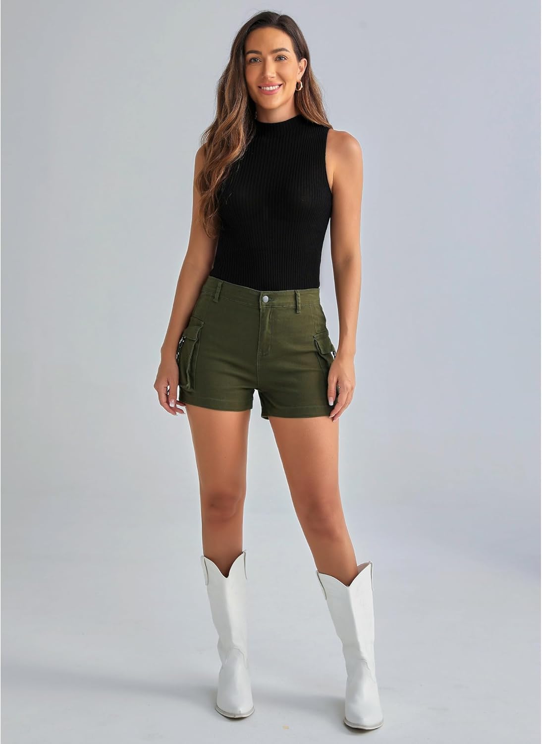 luvamia Cargo Shorts for Women Trendy High Wasited Casual Summer Stretchy Utility Cut Off Shorts with PocketsOlive Green