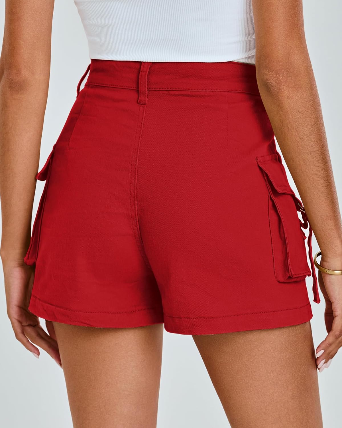 luvamia Cargo Shorts for Women Trendy High Wasited Casual Summer Stretchy Utility Cut Off Shorts with PocketsTrue Red
