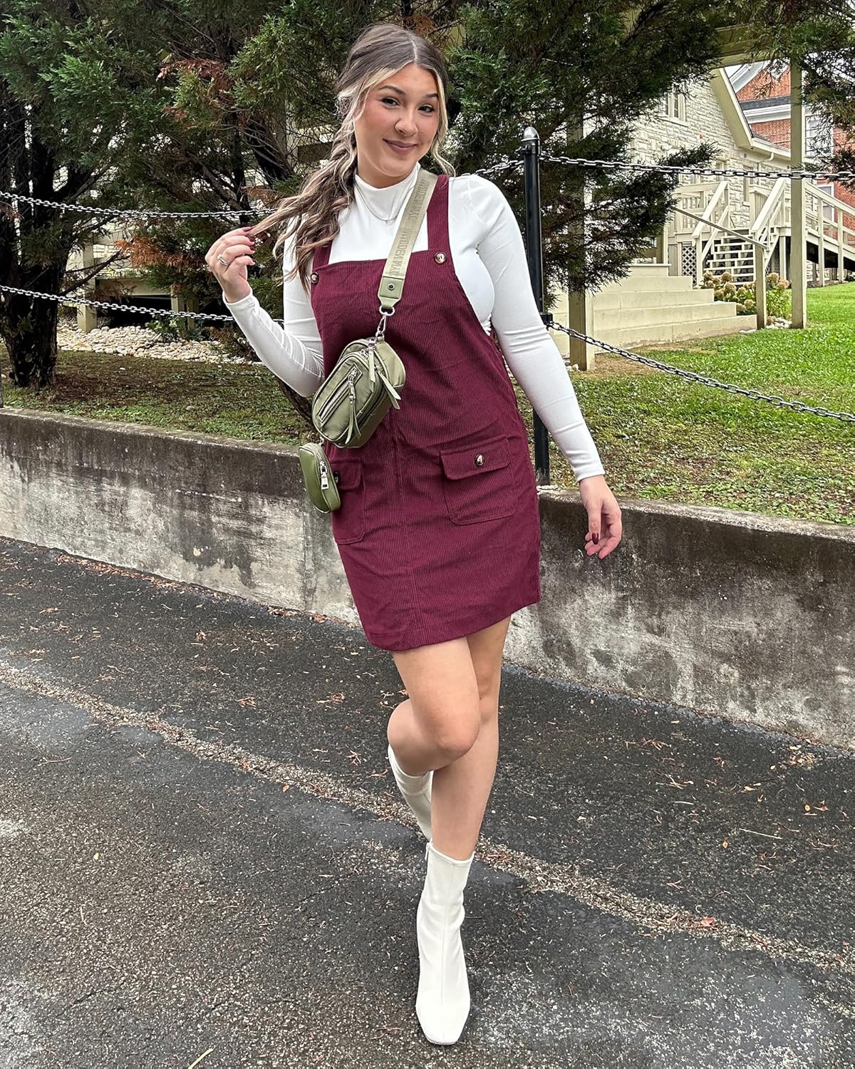 luvamia Corduroy Overall Dress for Women Adjustable Straps Casual Fashion Overalls Pinafore Short Dresses with PocketsBurgundy