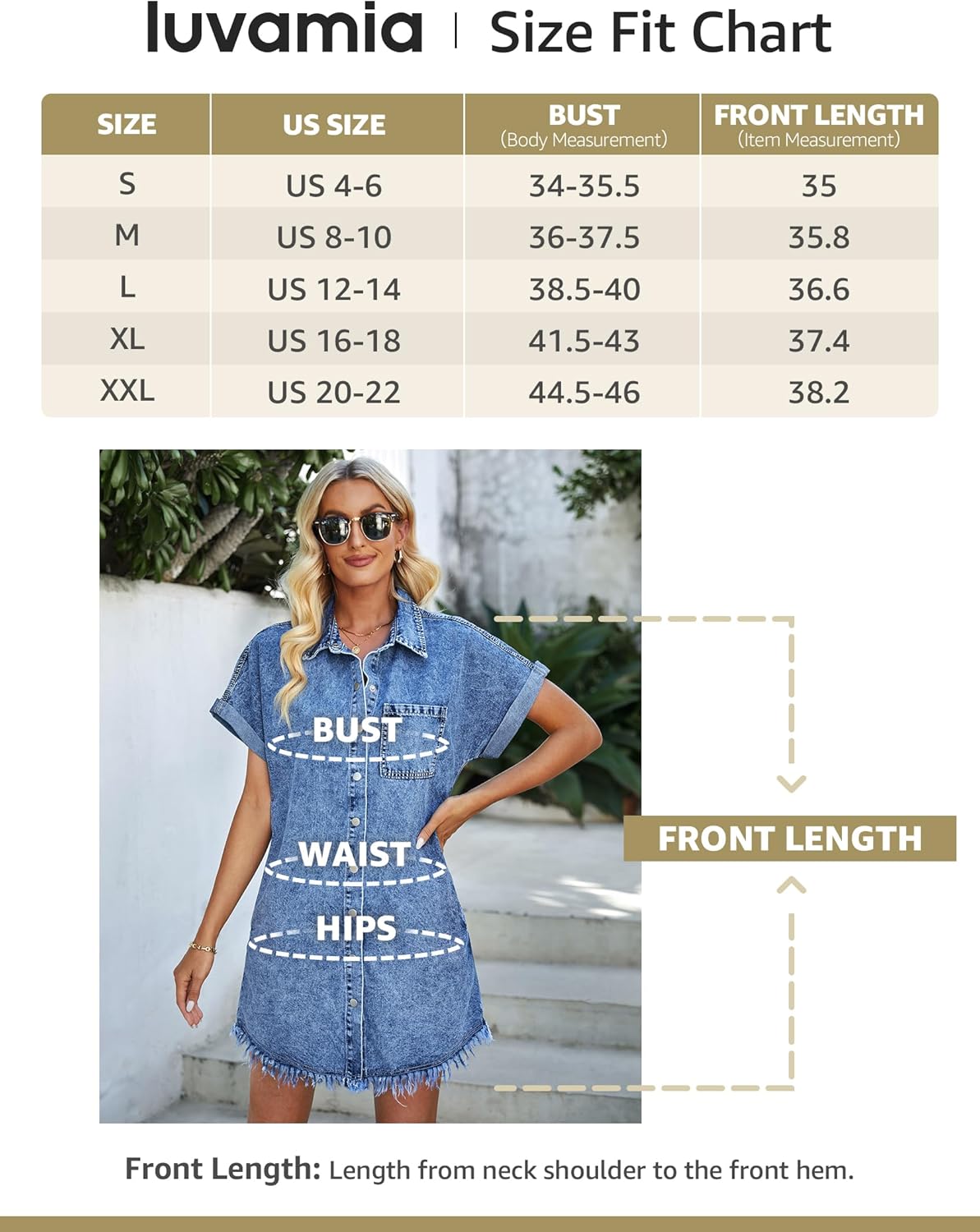 luvamia Denim Dress for Women Button Down Short Sleeves Casual Summer Jean Shirt Dresses with Pockets Frayed HemOrchid