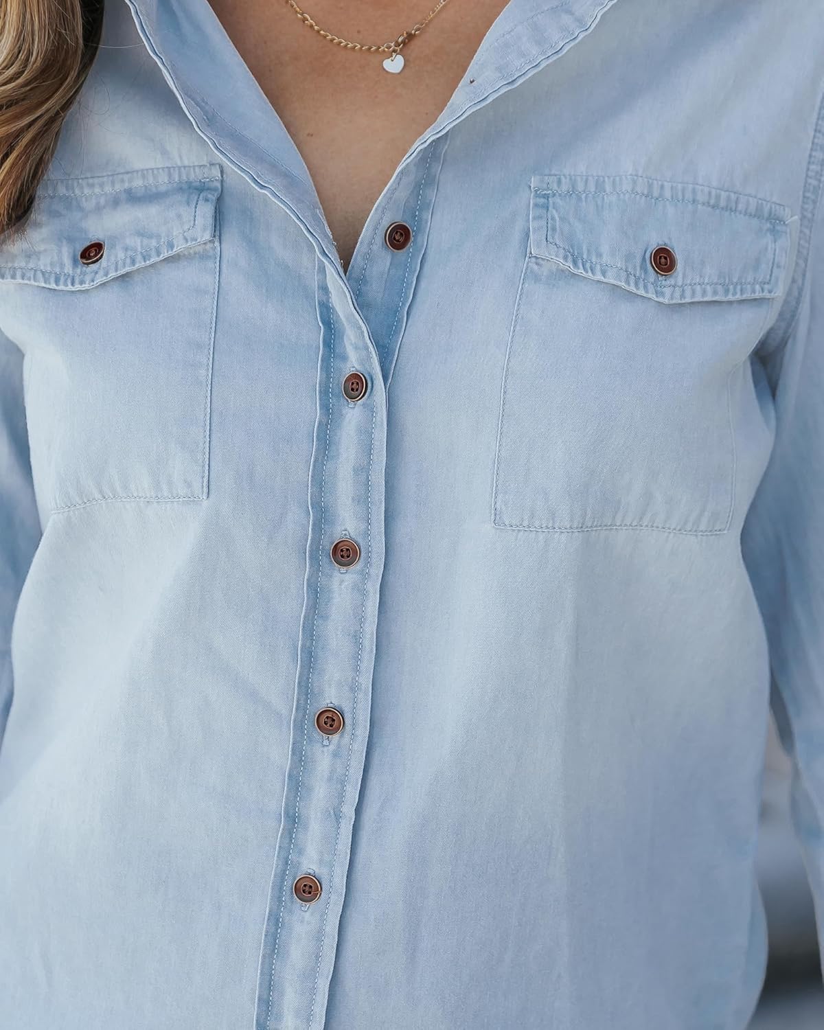 luvamia Denim Shirt Women Chambray Jean Western Shirts Long Sleeve Button Down TopsAged Blue