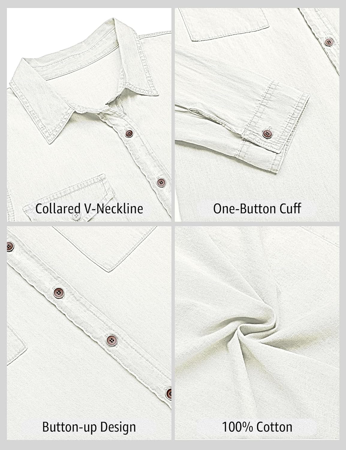 luvamia Denim Shirt Women Chambray Jean Western Shirts Long Sleeve Button Down TopsBrilliant White