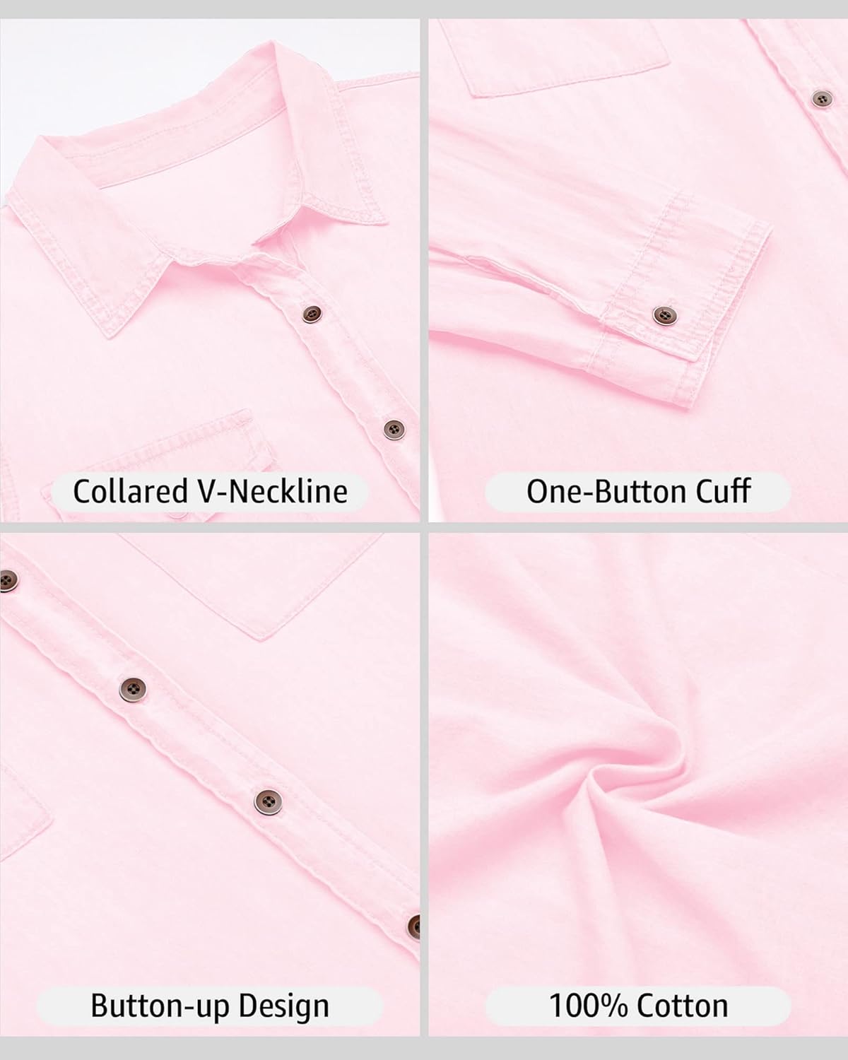 luvamia Denim Shirt Women Chambray Jean Western Shirts Long Sleeve Button Down TopsCandy Pink