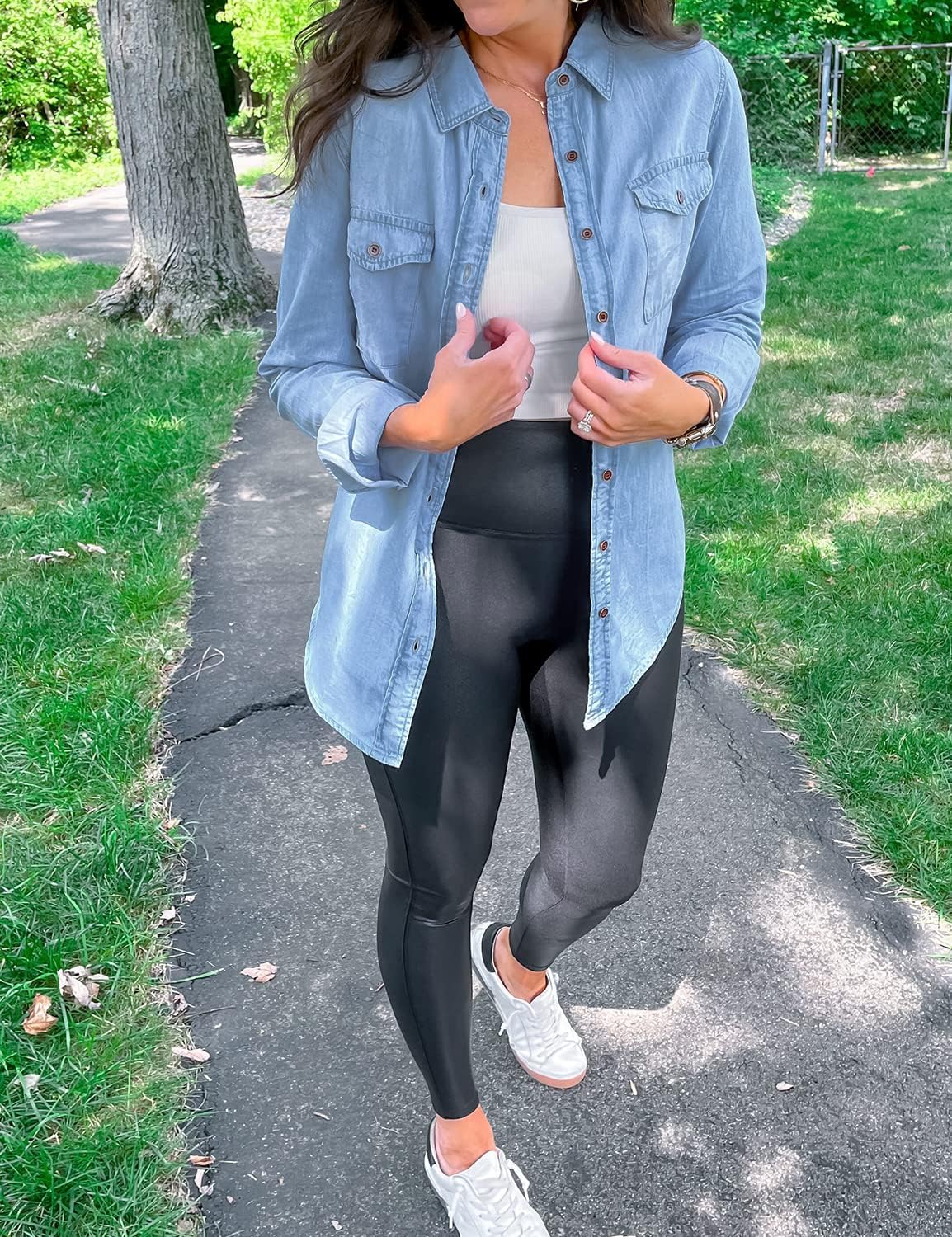 luvamia Denim Shirt Women Chambray Jean Western Shirts Long Sleeve Button Down TopsClassic Blue