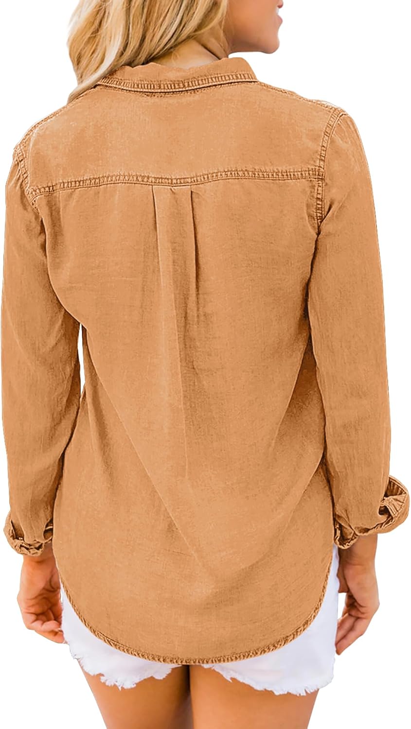 luvamia Denim Shirt Women Chambray Jean Western Shirts Long Sleeve Button Down TopsClay