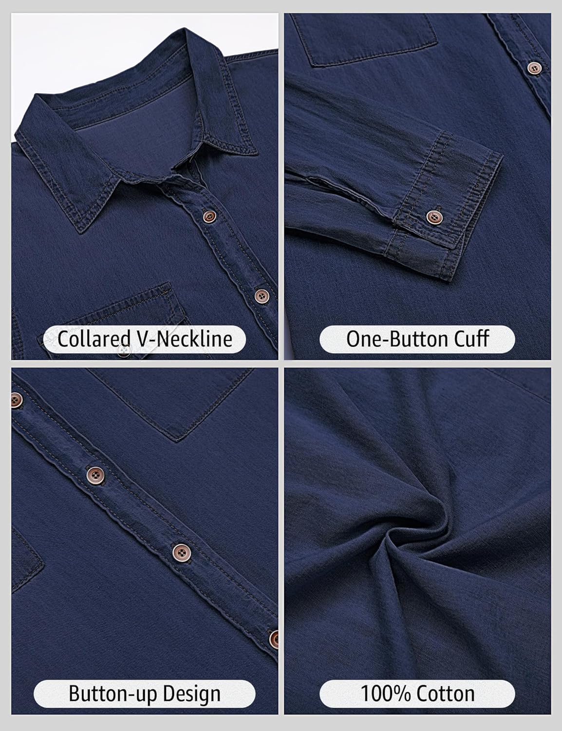 luvamia Denim Shirt Women Chambray Jean Western Shirts Long Sleeve Button Down TopsDark Blue