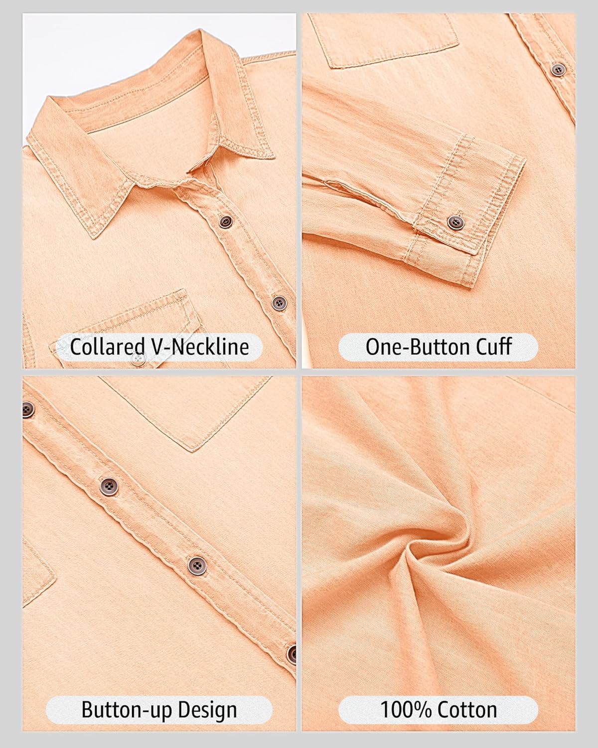 luvamia Denim Shirt Women Chambray Jean Western Shirts Long Sleeve Button Down TopsPastel Rose Tan