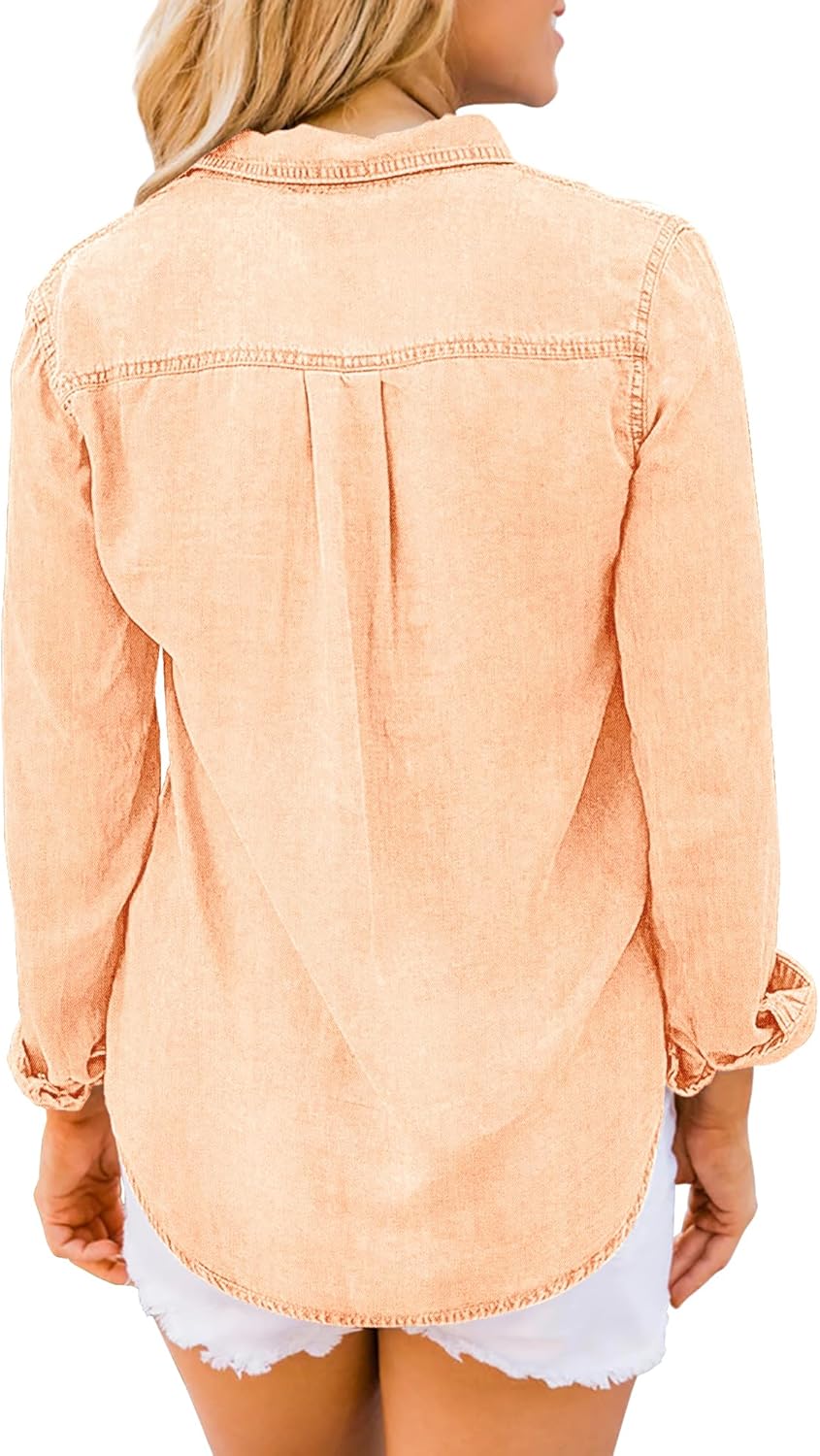luvamia Denim Shirt Women Chambray Jean Western Shirts Long Sleeve Button Down TopsPastel Rose Tan