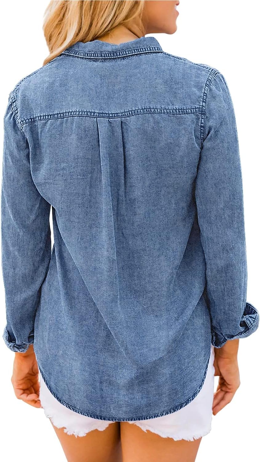 luvamia Denim Shirt Women Chambray Jean Western Shirts Long Sleeve Button Down TopsStone Washed Blue