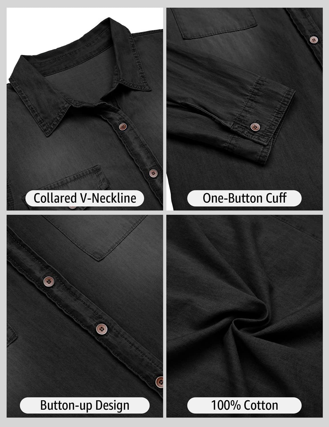 luvamia Denim Shirt Women Chambray Jean Western Shirts Long Sleeve Button Down TopsVintage Black