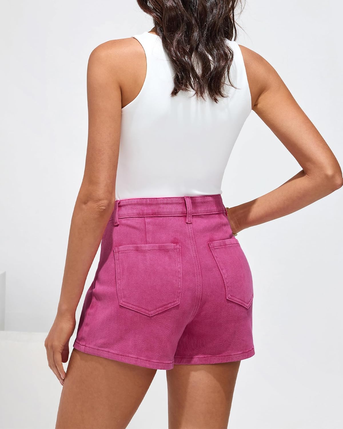luvamia Denim Skorts for Woman Cargo Faux Wrap Jean Skort Skirts Stretchy High Waisted Skirt Shorts Country Concert WearHot Pink