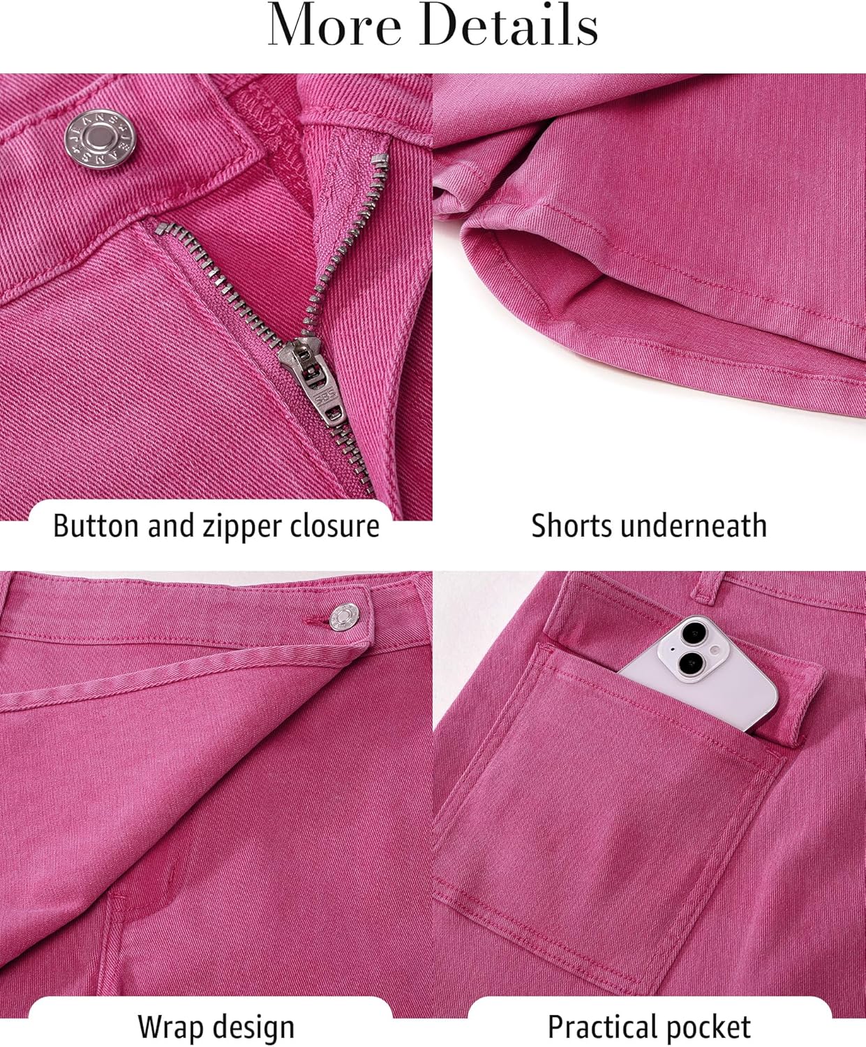 luvamia Denim Skorts for Woman Cargo Faux Wrap Jean Skort Skirts Stretchy High Waisted Skirt Shorts Country Concert WearHot Pink