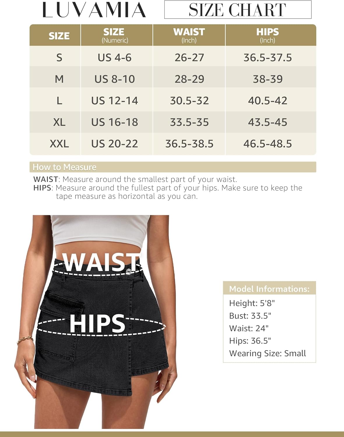 luvamia Denim Skorts for Woman Cargo Faux Wrap Jean Skort Skirts Stretchy High Waisted Skirt Shorts Country Concert WearWashed Black