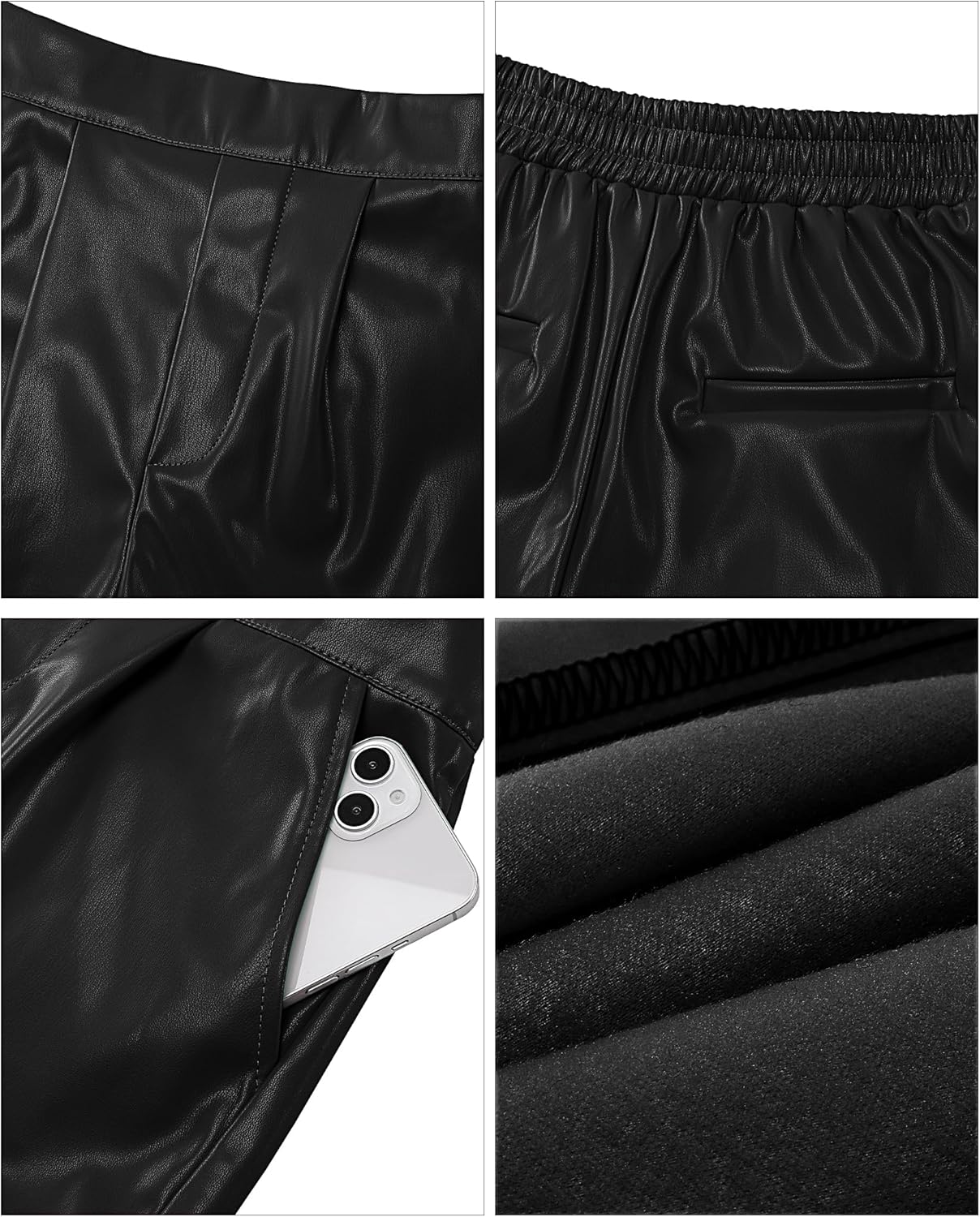 luvamia Faux Leather Shorts for Women High Wasited Pull On Pleated Side Slit Pleather Shorts with Elastic Waist PocketsBlack